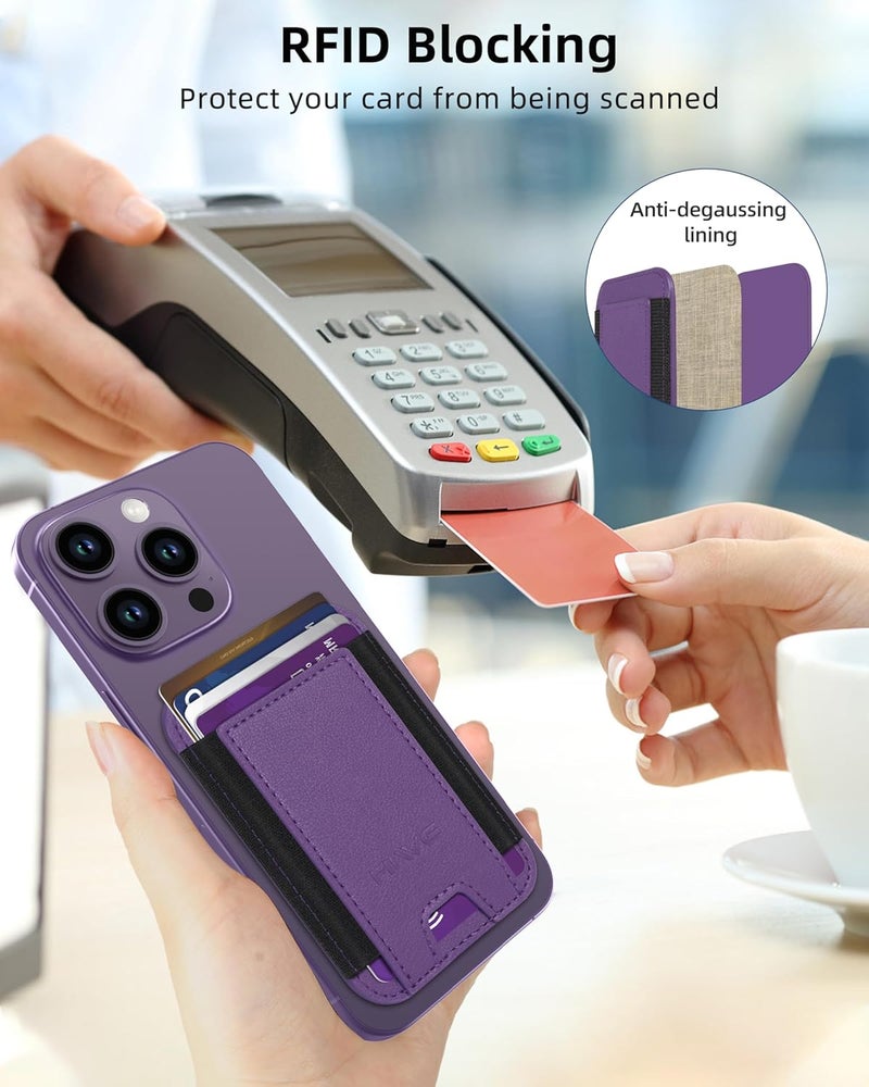 HiWe for MagSafe Wallet, Strongest Magnetic Wallet for iPhone 17/16/15/14/13/12 Series, 7 Cards Holder, Leather Minimalist Slim RFID, 1 Slot, Dark Purple & Black - Image 4